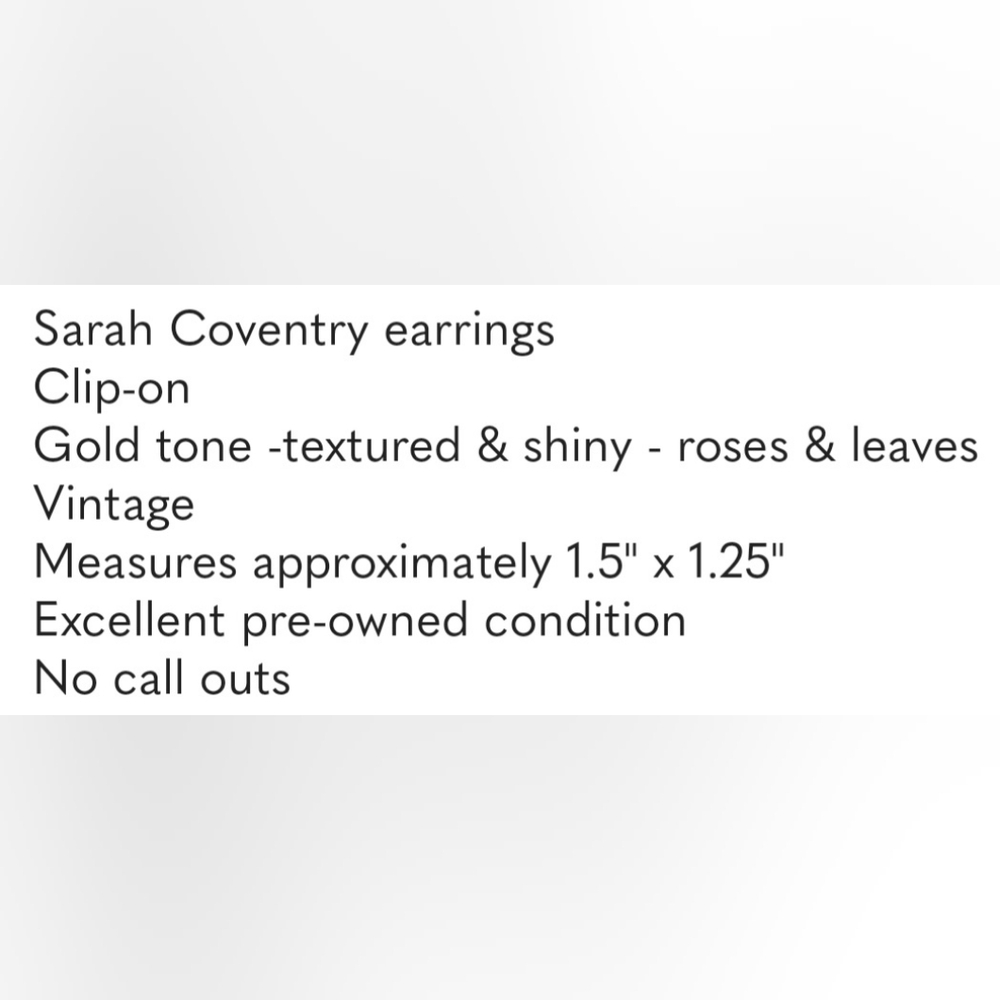 Sarah Coventry Clip-on Earrings Textured & Shiny Gold Tone Roses 1.5" X 1.25" 🌼 - Picture 4 of 4